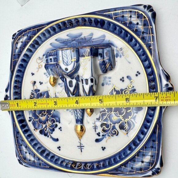Gzhel Russian Ceramic Wall Plate With 3D Temple Design & Gold Accents Vintage - Picture 2 of 11